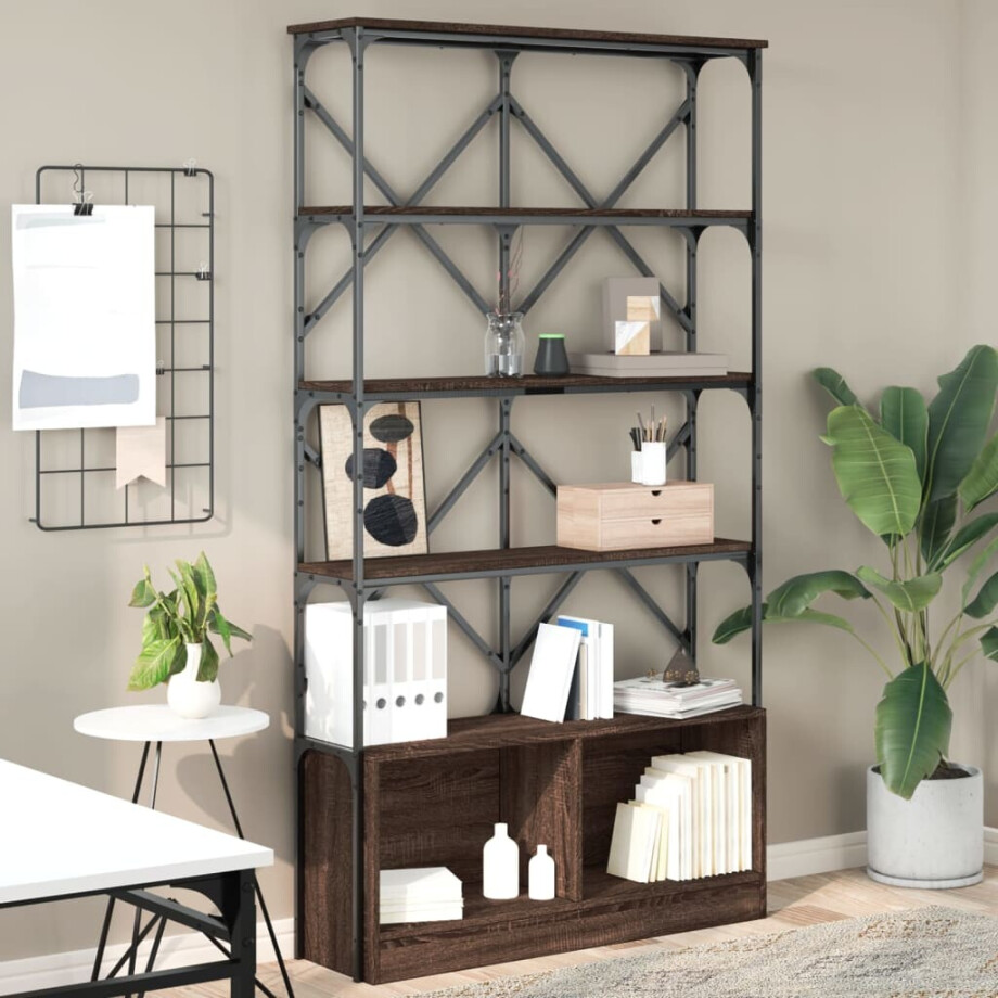 vidaXL Boekenkast 100x26x180 cm bewerkt hout en metaal bruin eiken afbeelding 1