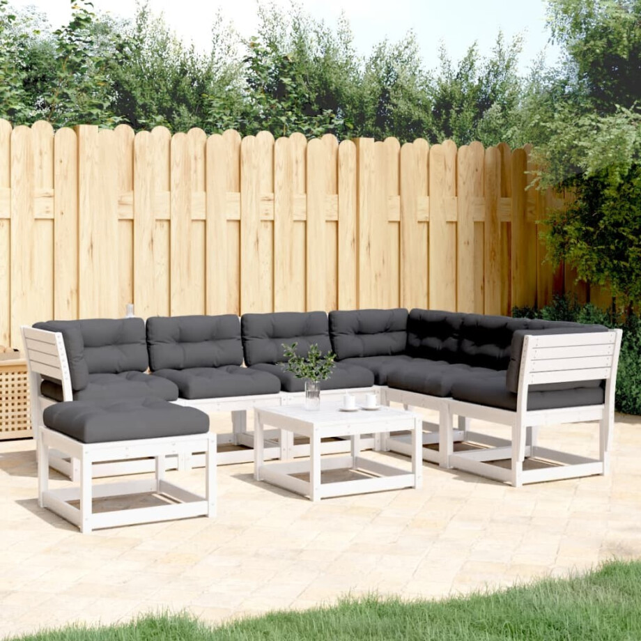 vidaXL 7-delige Loungeset met kussens massief grenenhout wit afbeelding 1