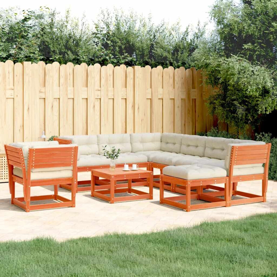 vidaXL 8-delige Loungeset met kussens massief grenenhout wasbruin afbeelding 1