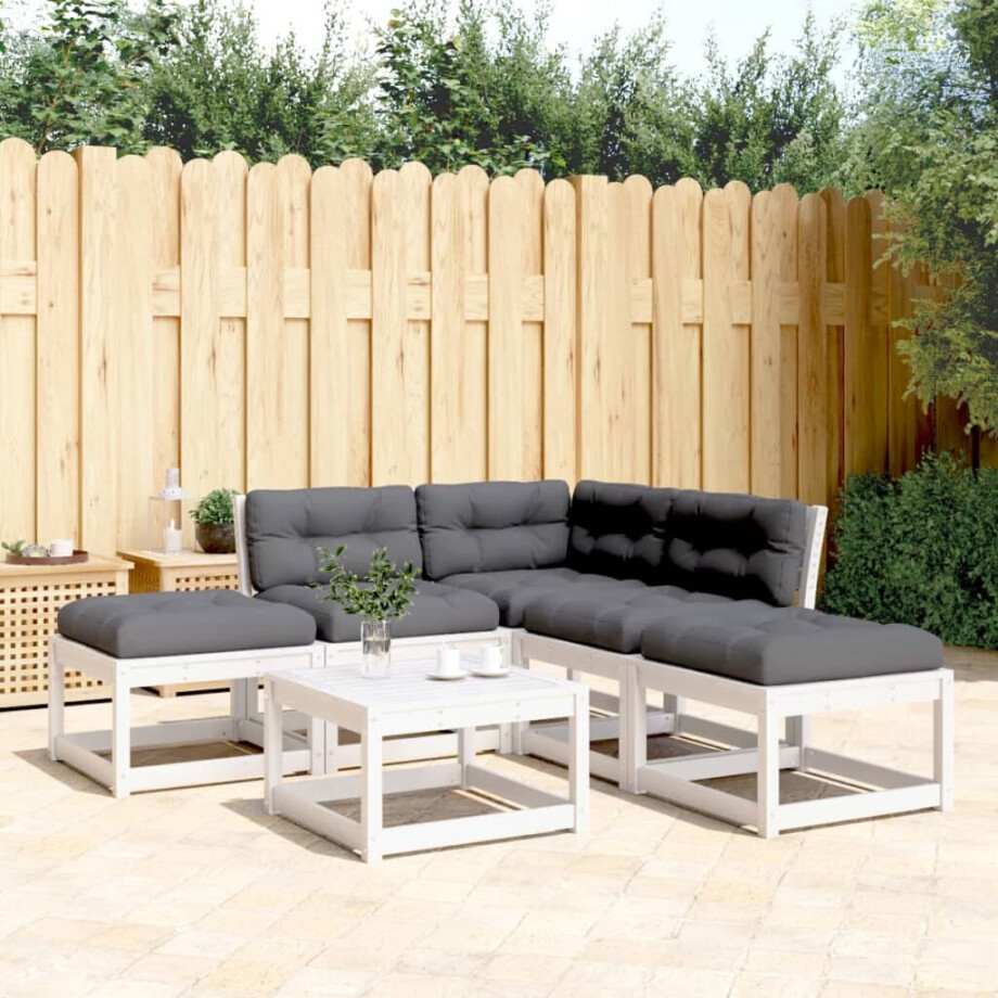 vidaXL 5-delige Loungeset met kussens massief grenenhout wit afbeelding 1