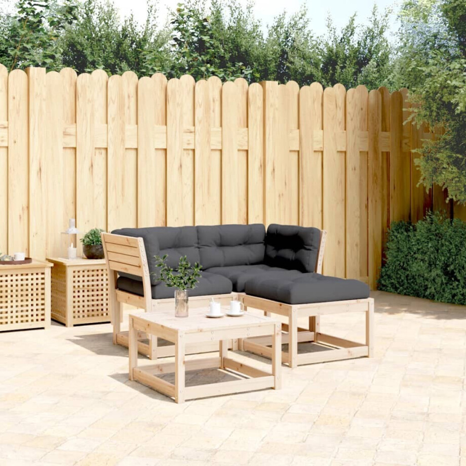 vidaXL 3-delige Loungeset met kussens massief grenenhout afbeelding 1