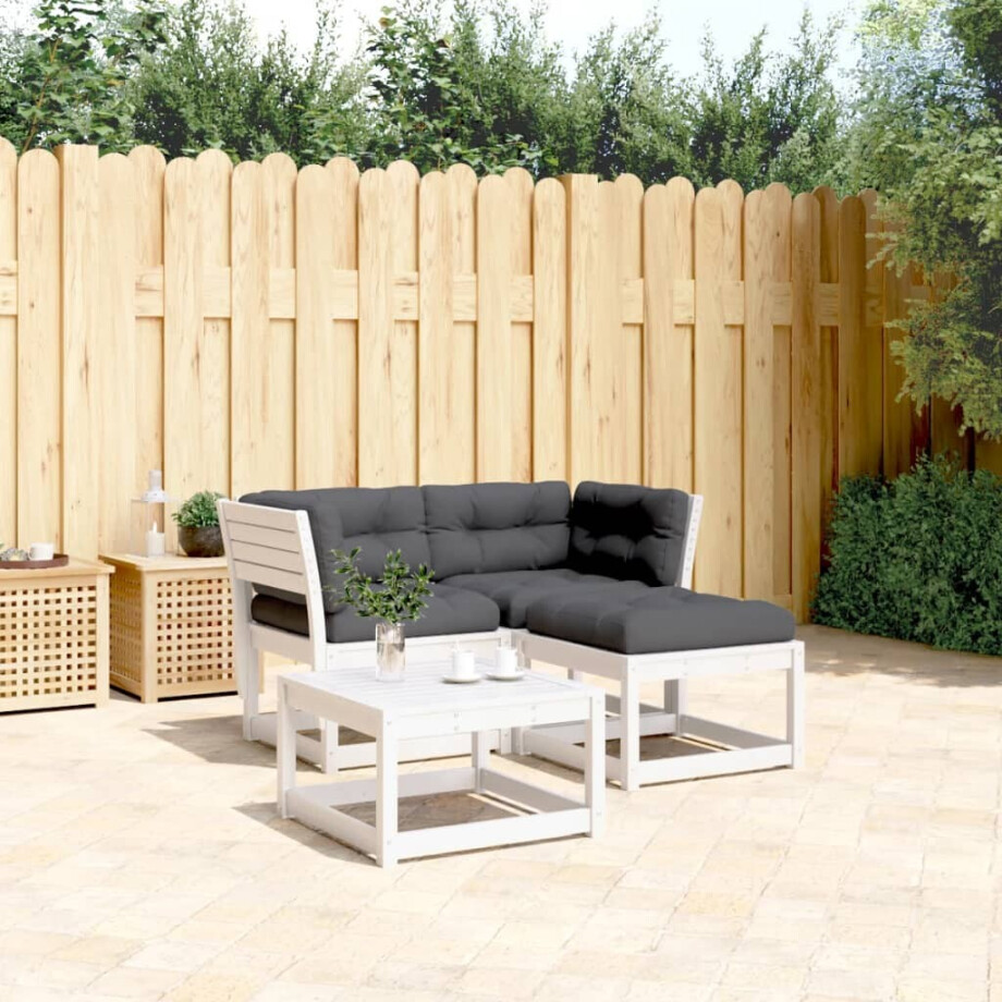 vidaXL 3-delige Loungeset met kussens massief grenenhout wit vidaXL 3-delige Loungeset met kussens massief grenenhout wit afbeelding 1