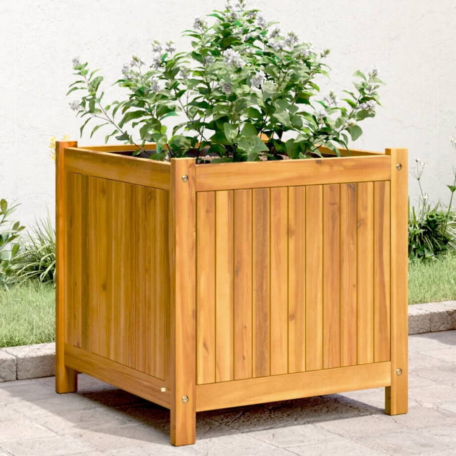vidaXL Plantenbak met voering 50x50x50 cm massief acaciahout afbeelding 1