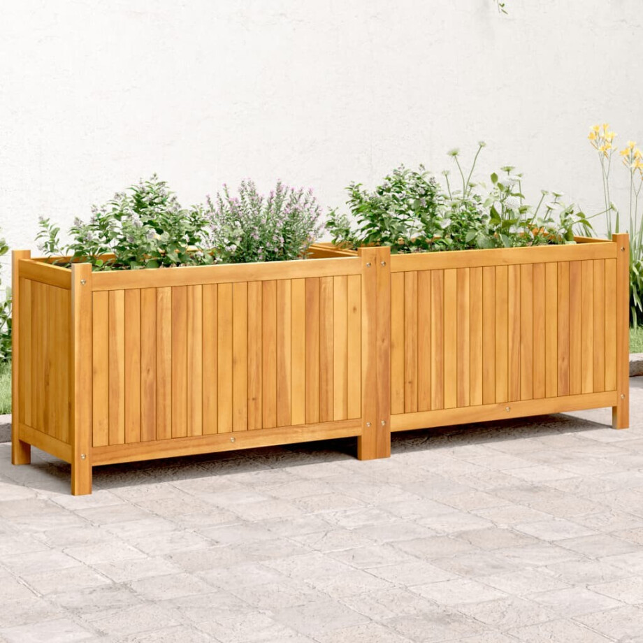 vidaXL Plantenbak met voering 153x38,5x50 cm massief acaciahout afbeelding 1