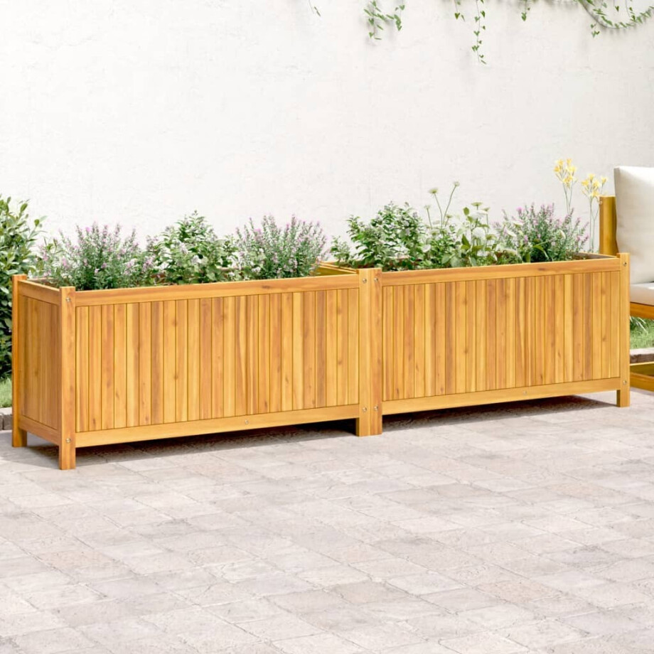 vidaXL Plantenbak met voering 199x38,5x50 cm massief acaciahout afbeelding 1