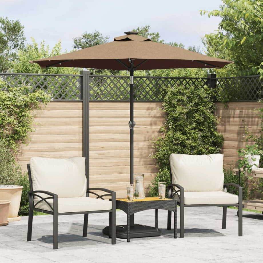 vidaXL Parasol met LED's en stalen paal 225x225x212 cm taupe afbeelding 1