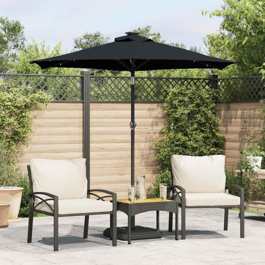 vidaXL Parasol met LED's en stalen paal 225x225x212 cm zwart afbeelding 1