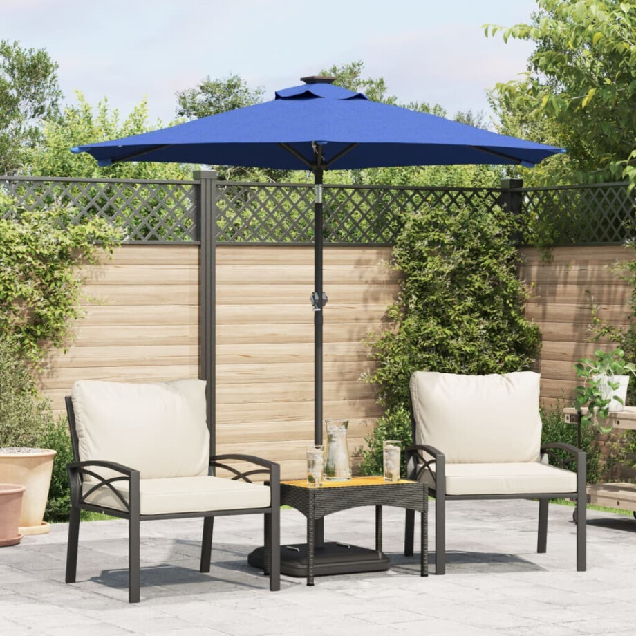vidaXL Parasol met LED's en stalen paal 225x225x212 cm azuurblauw afbeelding 1