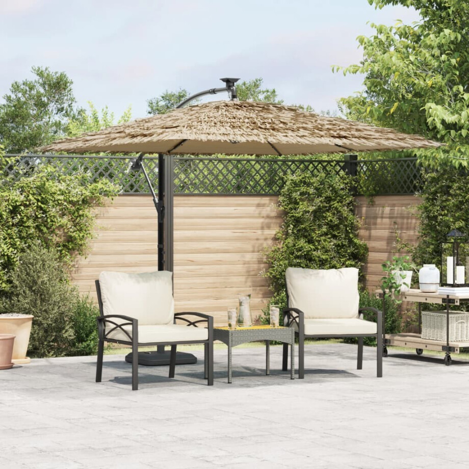 vidaXL Parasol met LED's en stalen paal 246x246x230 cm bruin afbeelding 1