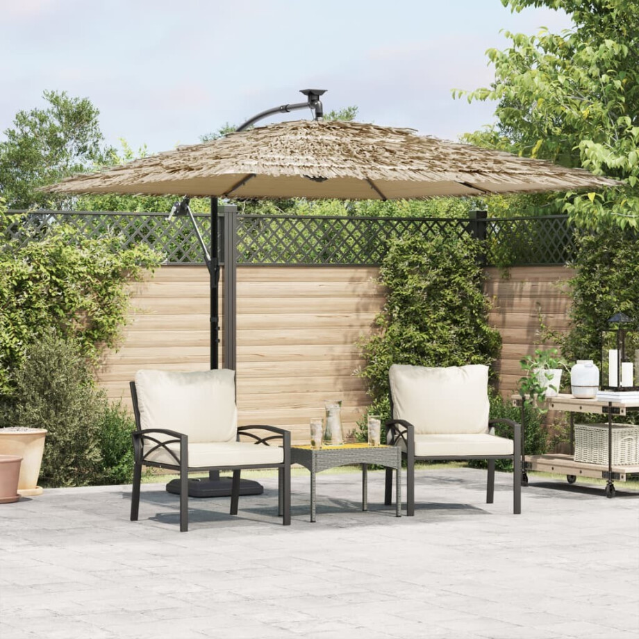 vidaXL Parasol met LED's en stalen paal 269x269x235 cm bruin afbeelding 1