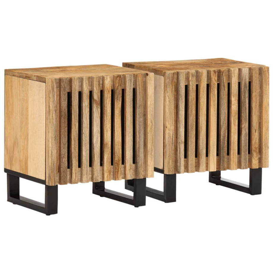 vidaXL Nachtkastjes 2 st 40x34x46 cm massief ruw mangohout afbeelding 1