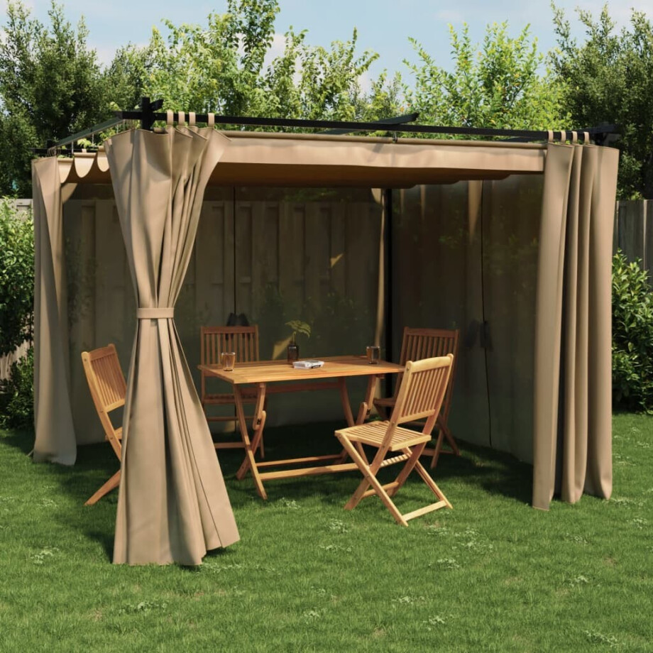 vidaXL Prieel met gordijnen 3x3 m staal taupe vidaXL Prieel met gordijnen 3x3 m staal taupe afbeelding 1