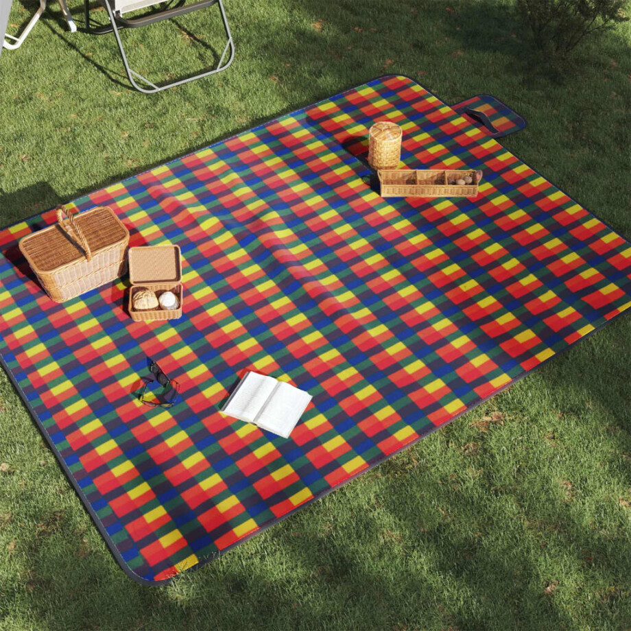 vidaXL Picknickkleed opvouwbaar geruit 200x150 cm fluweel meerkleurig afbeelding 1