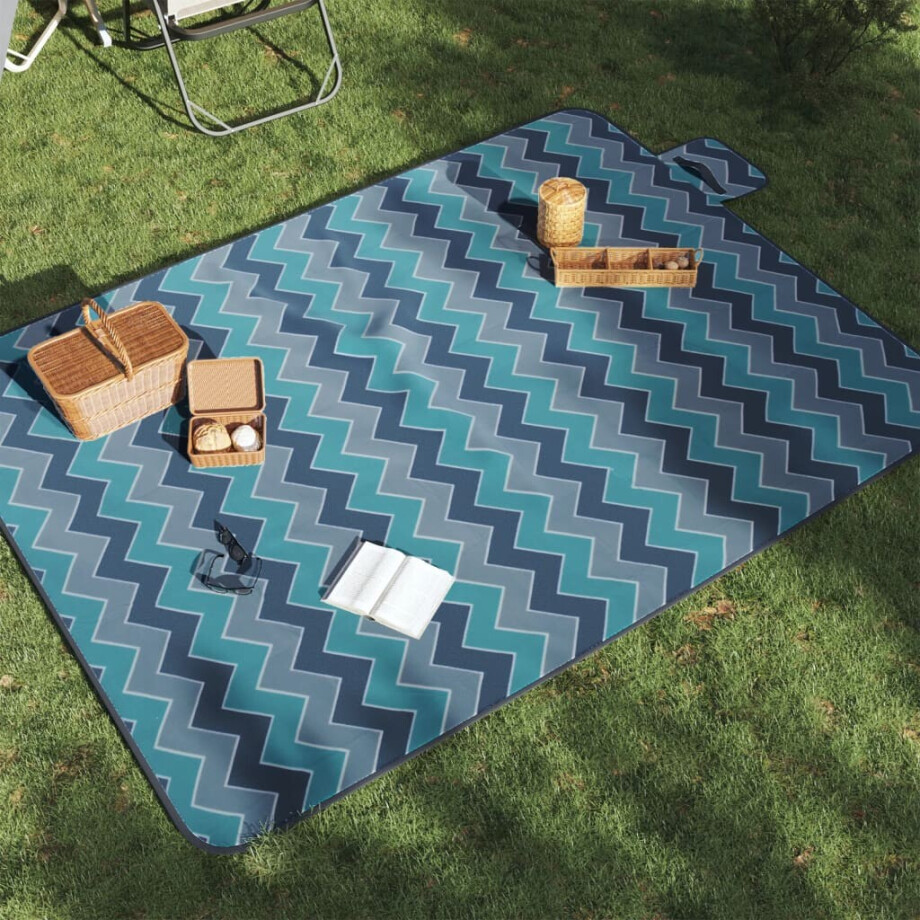 vidaXL Picknickkleed opvouwbaar golven 200x150 cm fluweel blauw afbeelding 1
