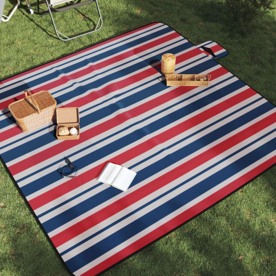 vidaXL Picknickkleed opvouwbaar strepen 200x200 cm fluweel blauw rood afbeelding 1