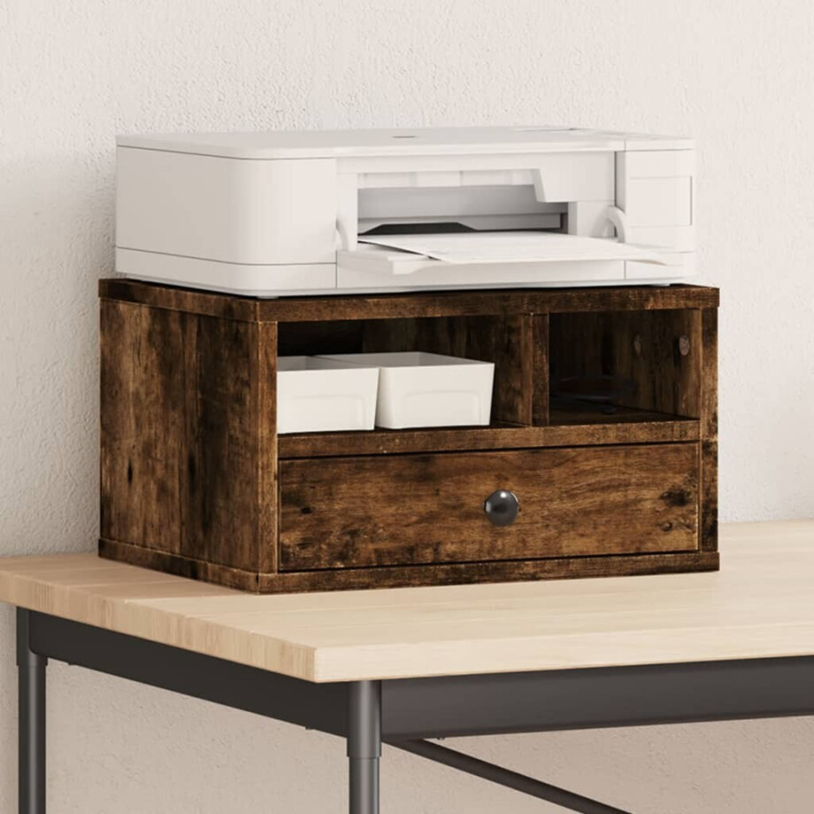 vidaXL Printerkastje 40x32x22,5 cm bewerkt hout gerookt eikenkleurig afbeelding 1
