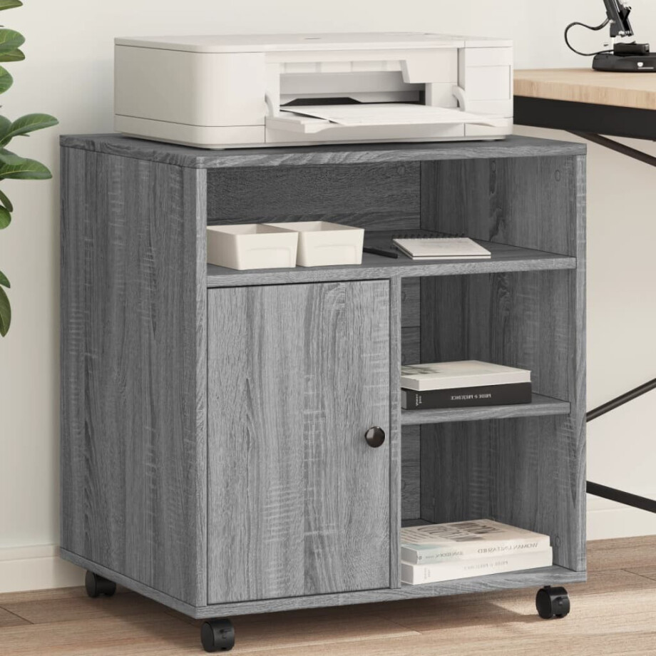 vidaXL Printerkastje met wielen 60x50x67 cm grijs sonoma eikenkleur afbeelding 1