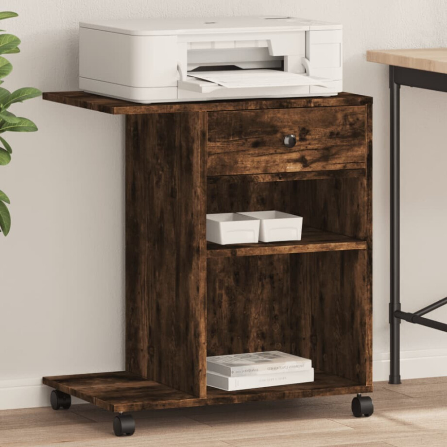 vidaXL Printerkastje met wielen 60x40x68,5 cm gerookt eikenkleurig vidaXL Printerkastje met wielen 60x40x68,5 cm gerookt eikenkleurig afbeelding 1