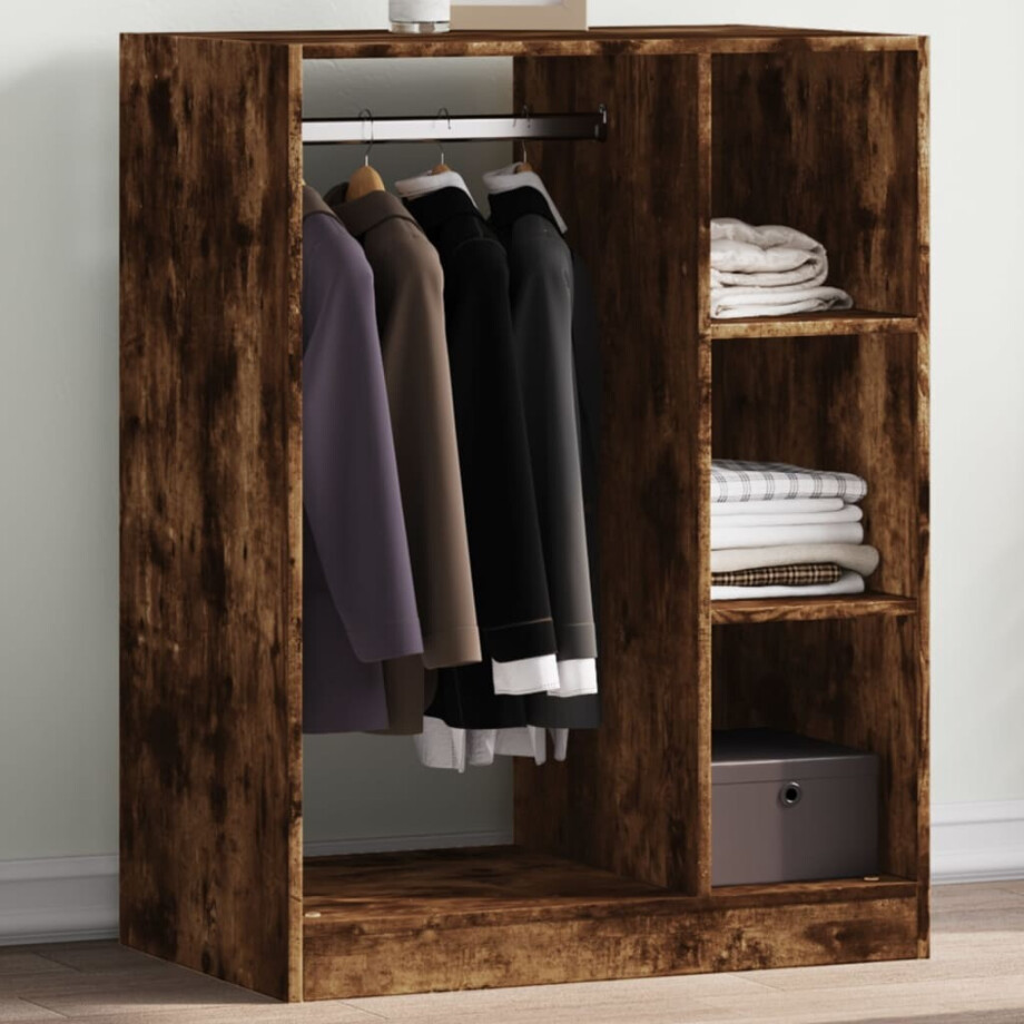 vidaXL Kledingkast 77x48x102 cm bewerkt hout gerookt eikenkleurig vidaXL Kledingkast 77x48x102 cm bewerkt hout gerookt eikenkleurig afbeelding 1