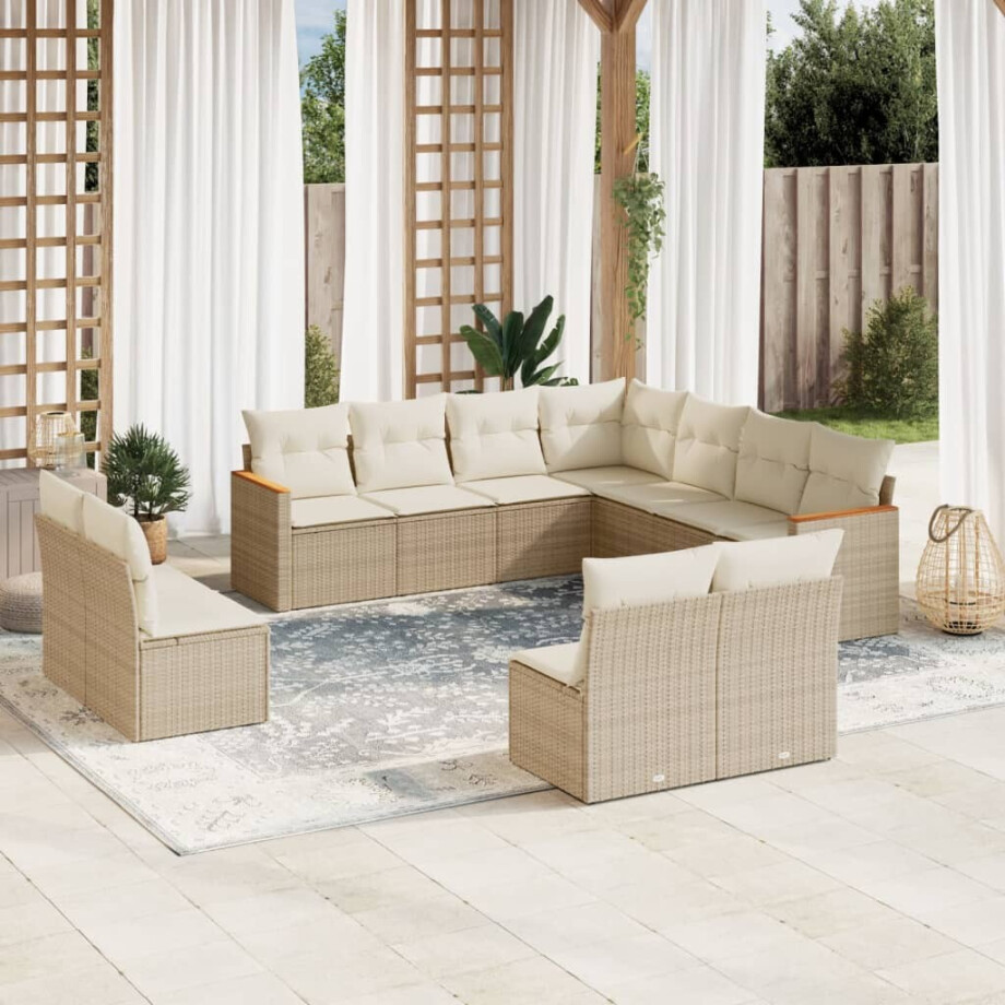 vidaXL 11-delige Tuinset met kussens poly rattan beige vidaXL 11-delige Tuinset met kussens poly rattan beige afbeelding 1