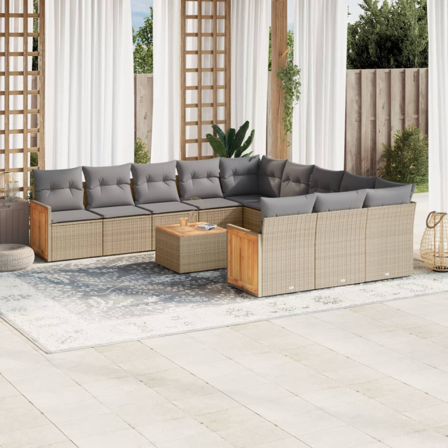 vidaXL 13-delige Loungeset met kussens poly rattan gemengd beige afbeelding 1