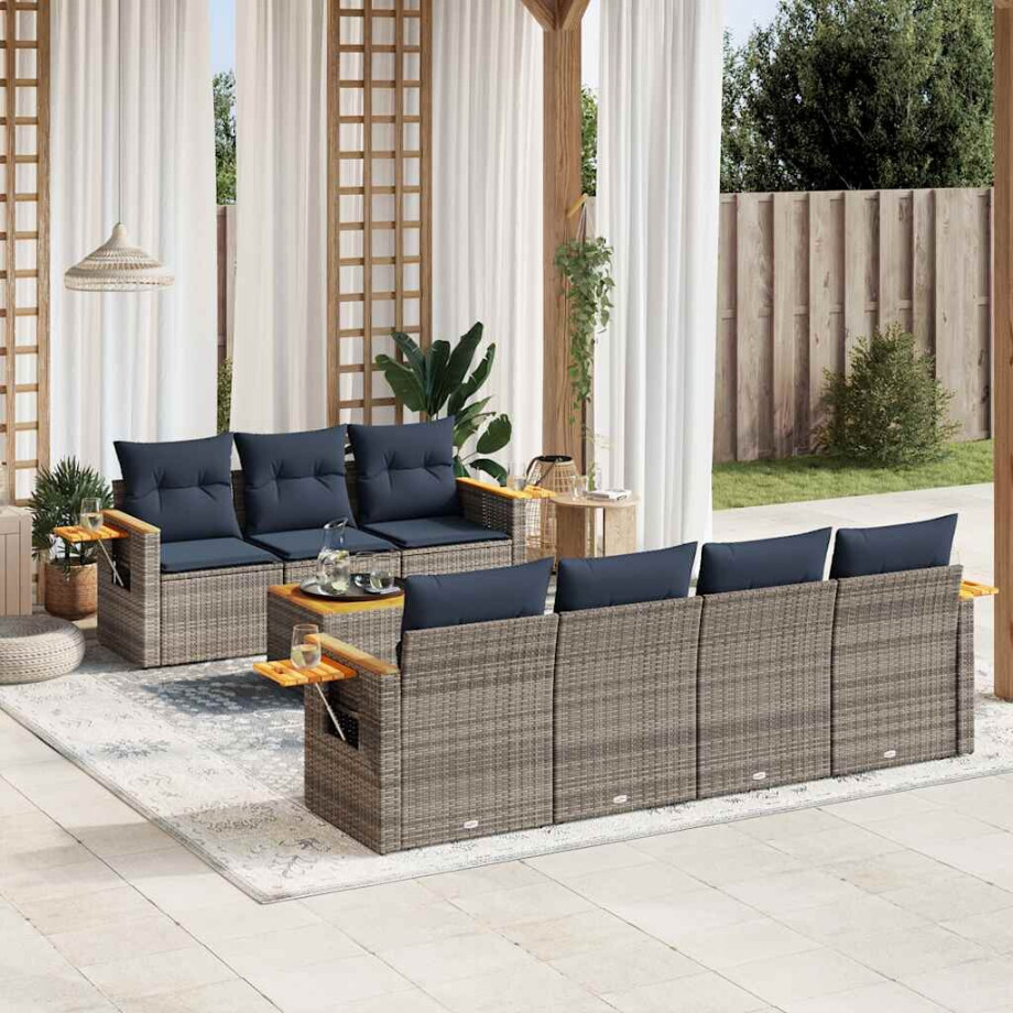 vidaXL 8-delige Loungeset met kussens poly rattan grijs afbeelding 1