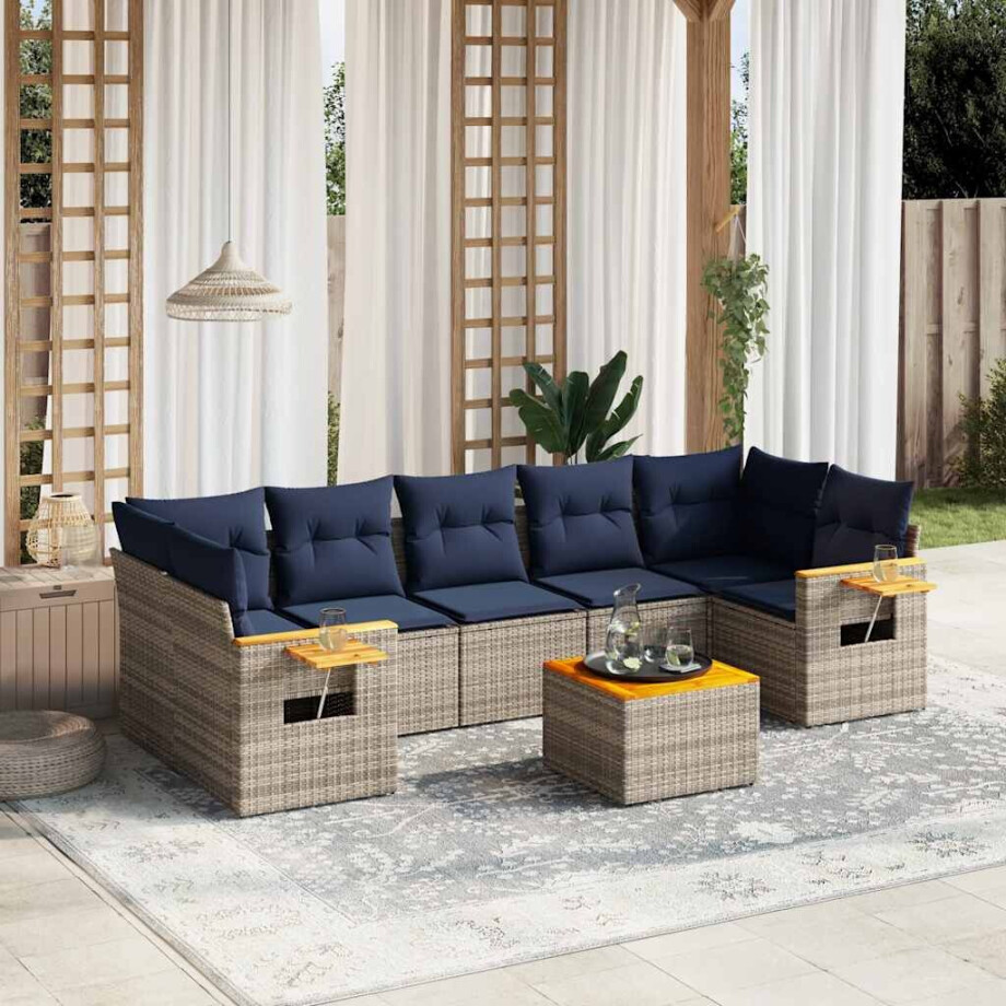 vidaXL 8-delige Loungeset met kussens poly rattan grijs afbeelding 1