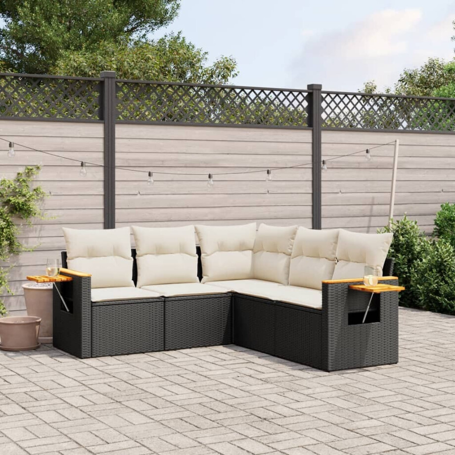 vidaXL 5-delige Loungeset met kussens poly rattan zwart afbeelding 1