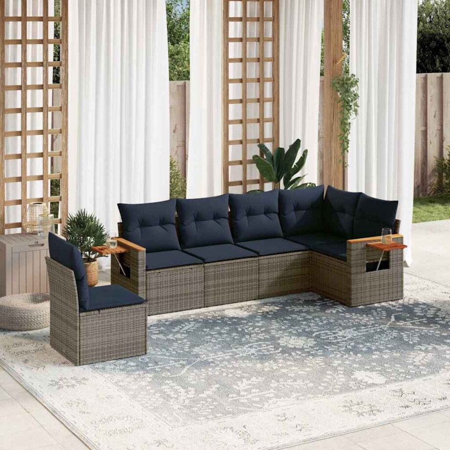 vidaXL 6-delige Loungeset met kussens poly rattan grijs vidaXL 6-delige Loungeset met kussens poly rattan grijs afbeelding 1