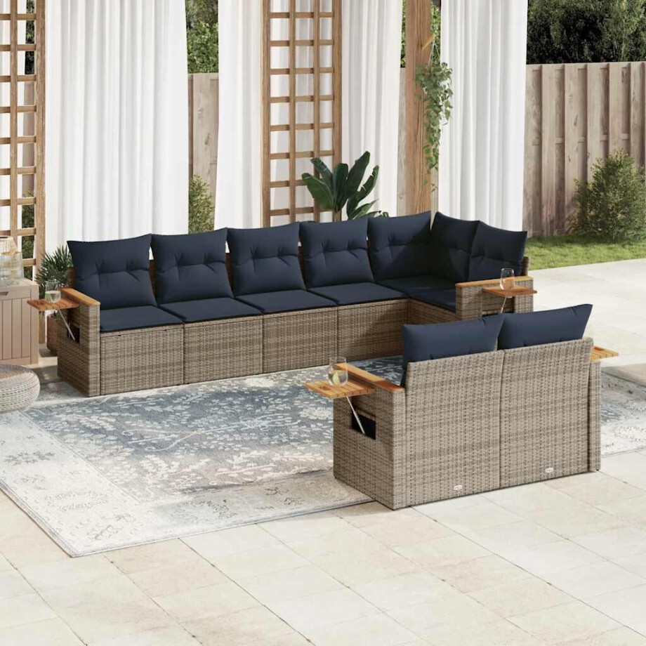 vidaXL 8-delige Loungeset met kussens poly rattan grijs afbeelding 1