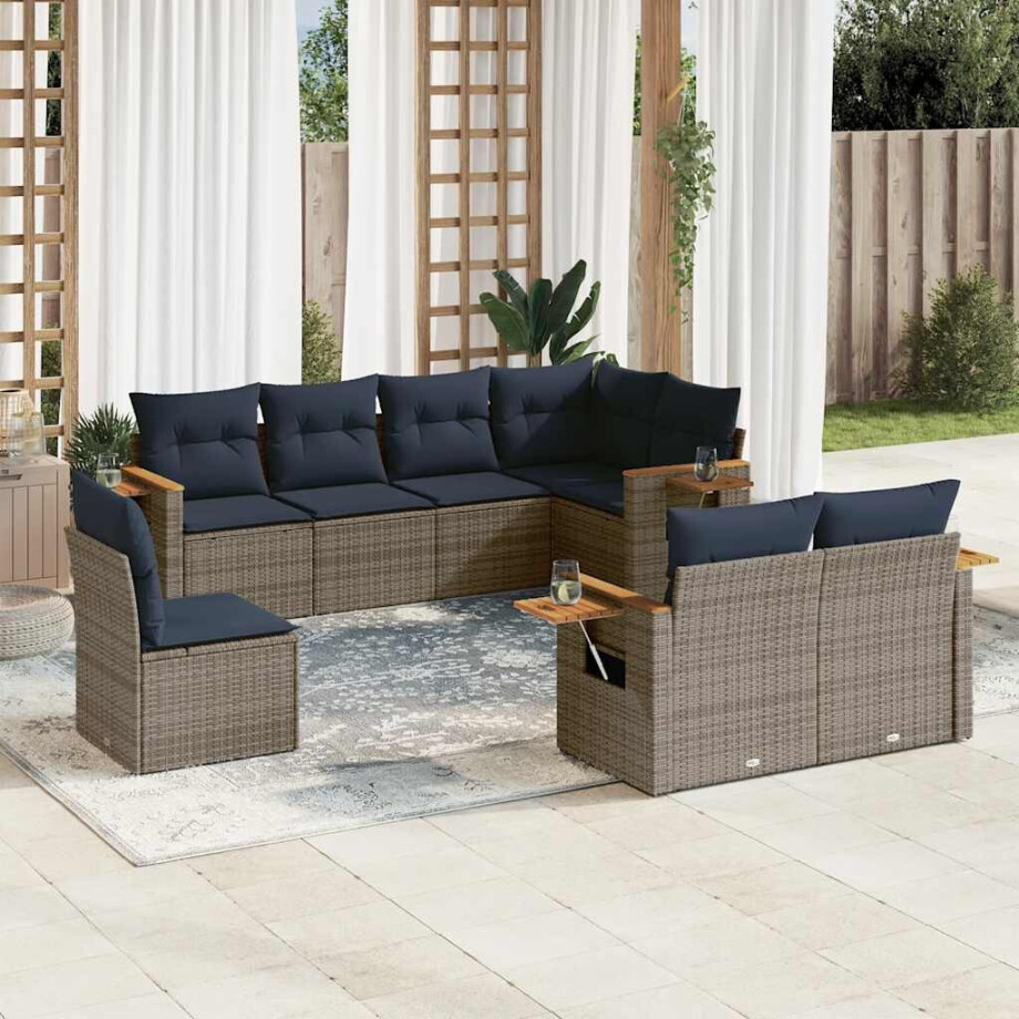 vidaXL 8-delige Loungeset met kussens poly rattan grijs afbeelding 1