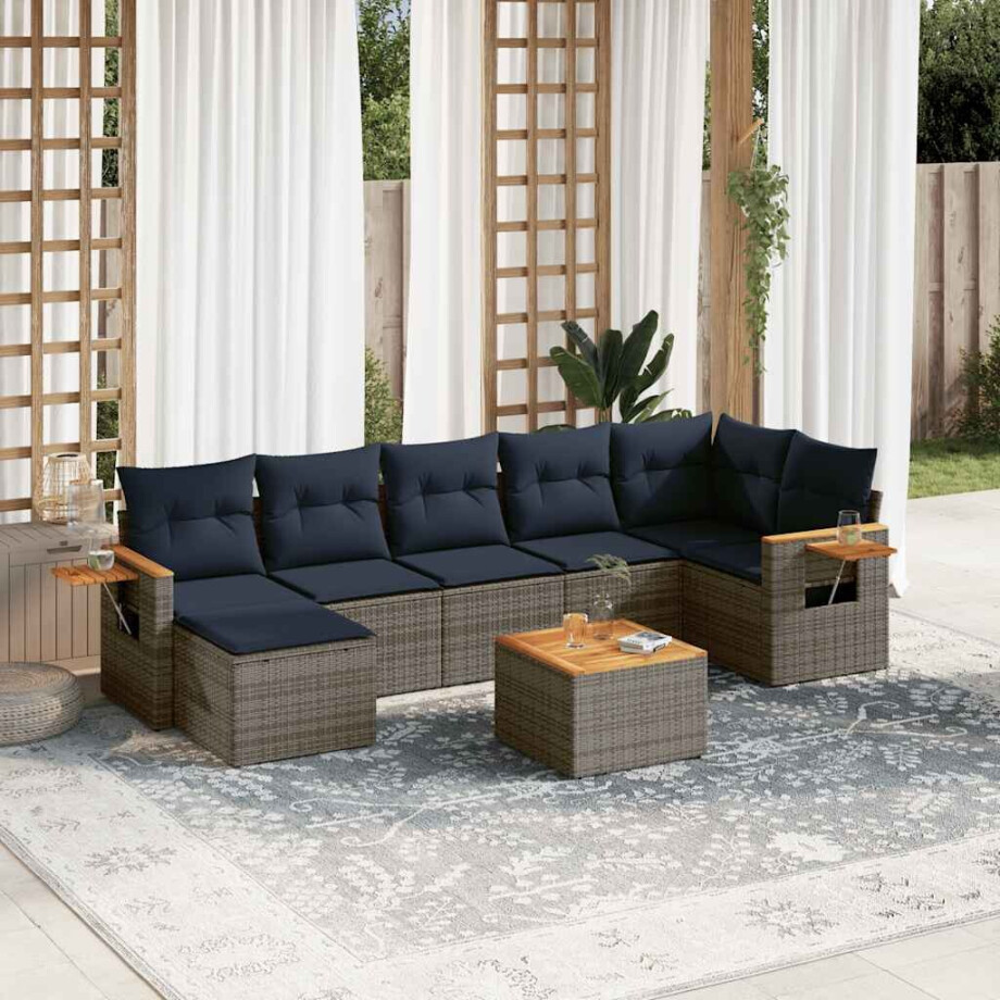 vidaXL 8-delige Loungeset met kussens poly rattan grijs afbeelding 1