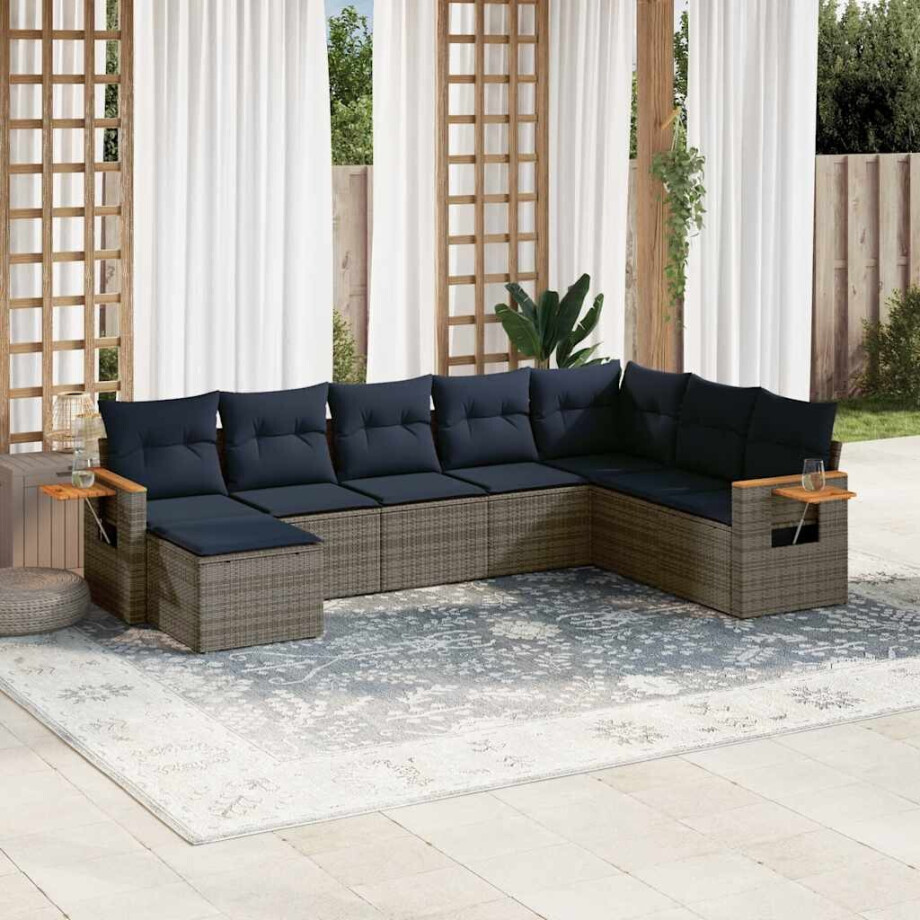 vidaXL 8-delige Loungeset met kussens poly rattan grijs afbeelding 1
