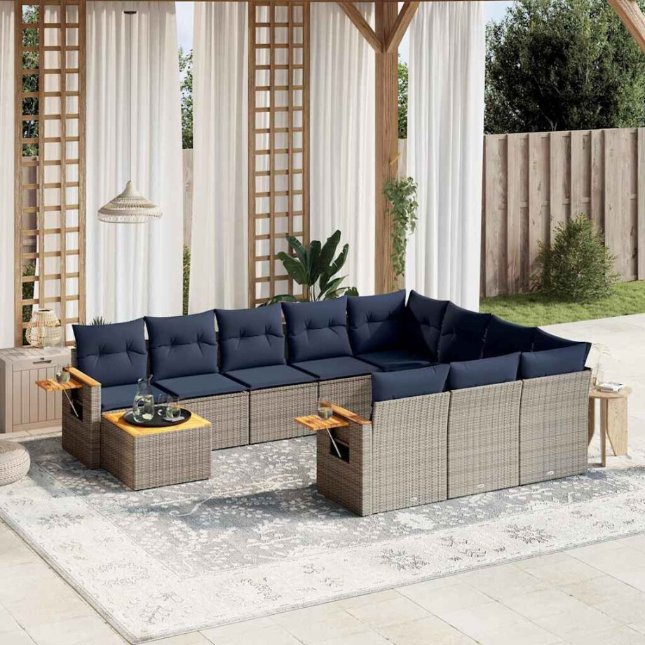 vidaXL 11-delige Loungeset met kussens poly rattan grijs afbeelding 1