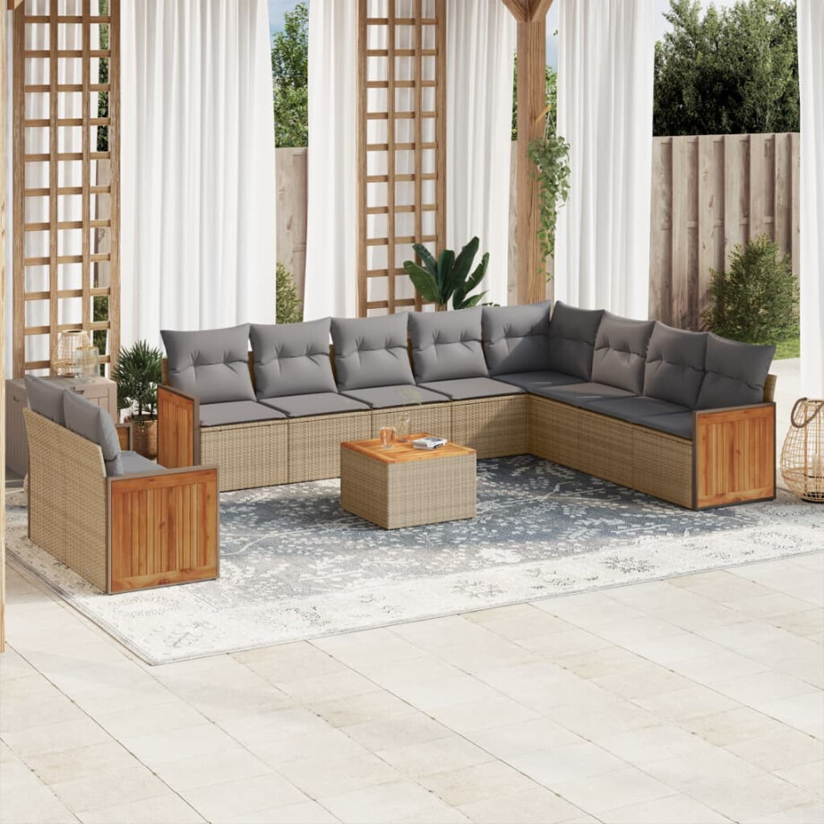 vidaXL 11-delige Tuinset met kussens poly rattan beige vidaXL 11-delige Tuinset met kussens poly rattan beige afbeelding 1