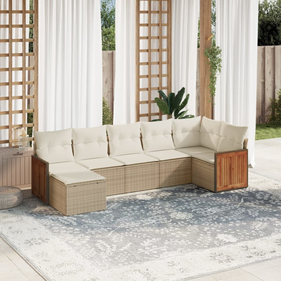 vidaXL 7-delige Loungeset met kussens poly rattan beige vidaXL 7-delige Loungeset met kussens poly rattan beige afbeelding 1