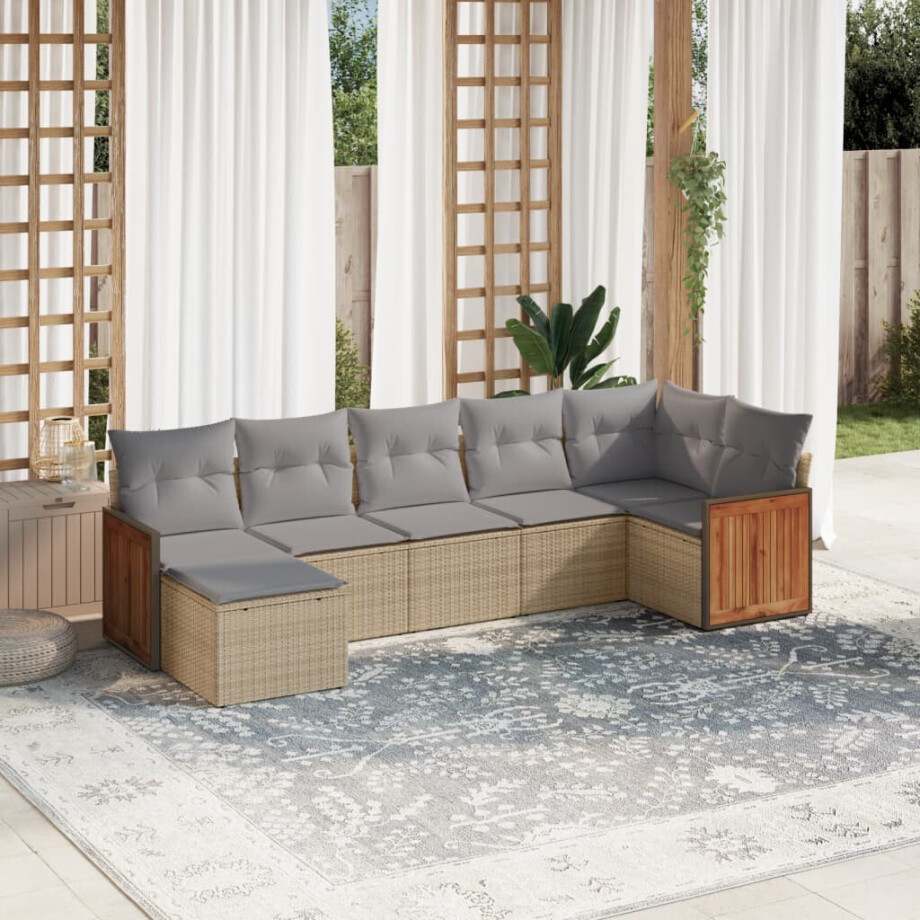 vidaXL 7-delige Loungeset met kussens poly rattan beige vidaXL 7-delige Loungeset met kussens poly rattan beige afbeelding 1