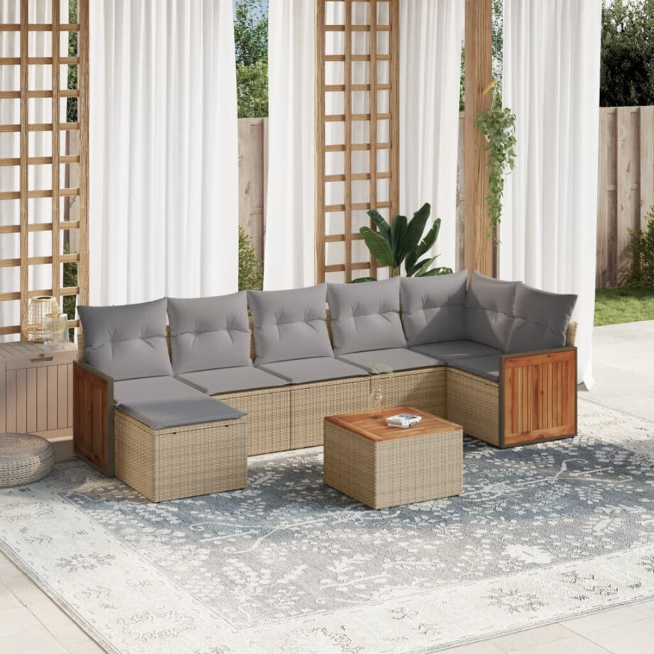 vidaXL 8-delige Loungeset met kussens poly rattan beige vidaXL 8-delige Loungeset met kussens poly rattan beige afbeelding 1