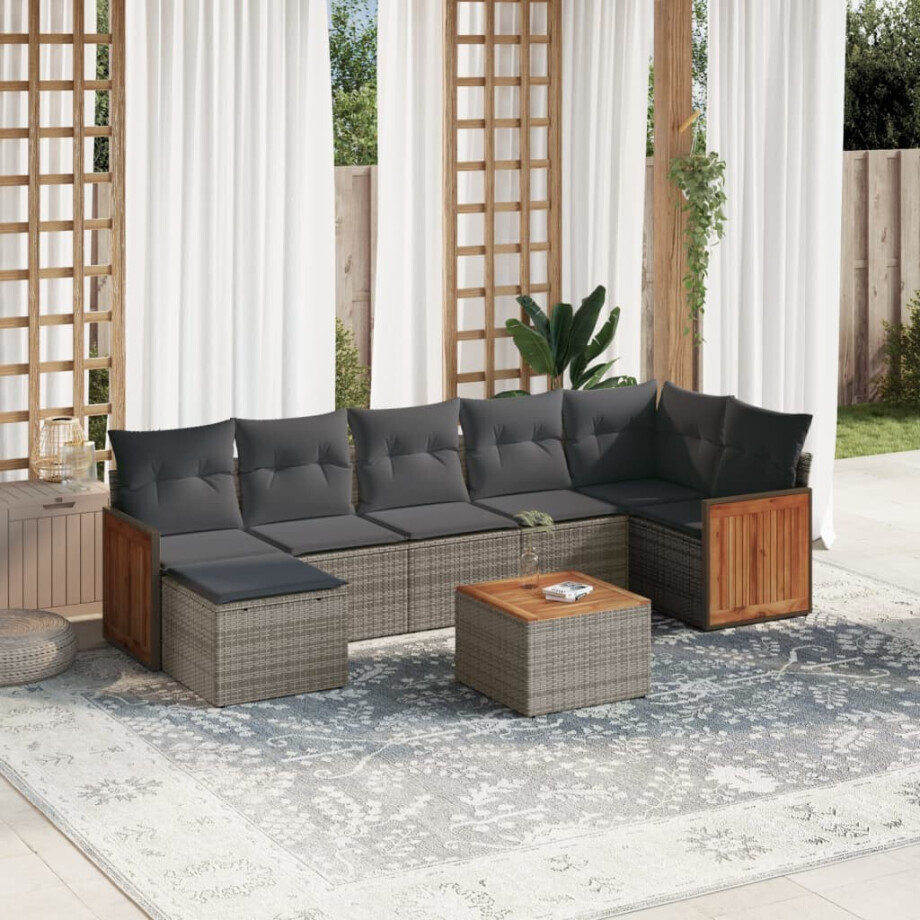 vidaXL 8-delige Loungeset met kussens poly rattan grijs vidaXL 8-delige Loungeset met kussens poly rattan grijs afbeelding 1