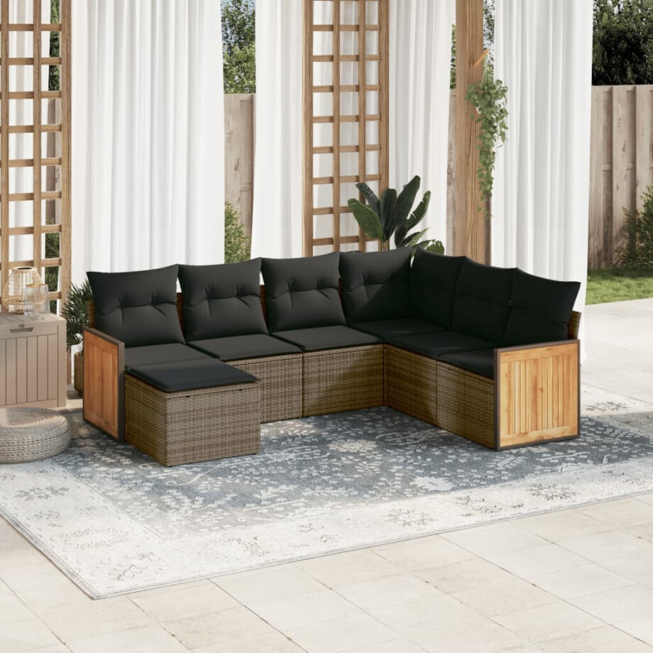 vidaXL 7-delige Loungeset met kussens poly rattan grijs afbeelding 1