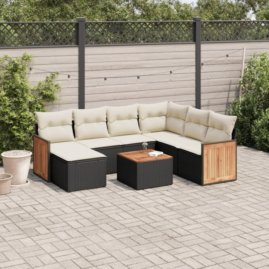 vidaXL 8-delige Loungeset met kussens poly rattan zwart afbeelding 1