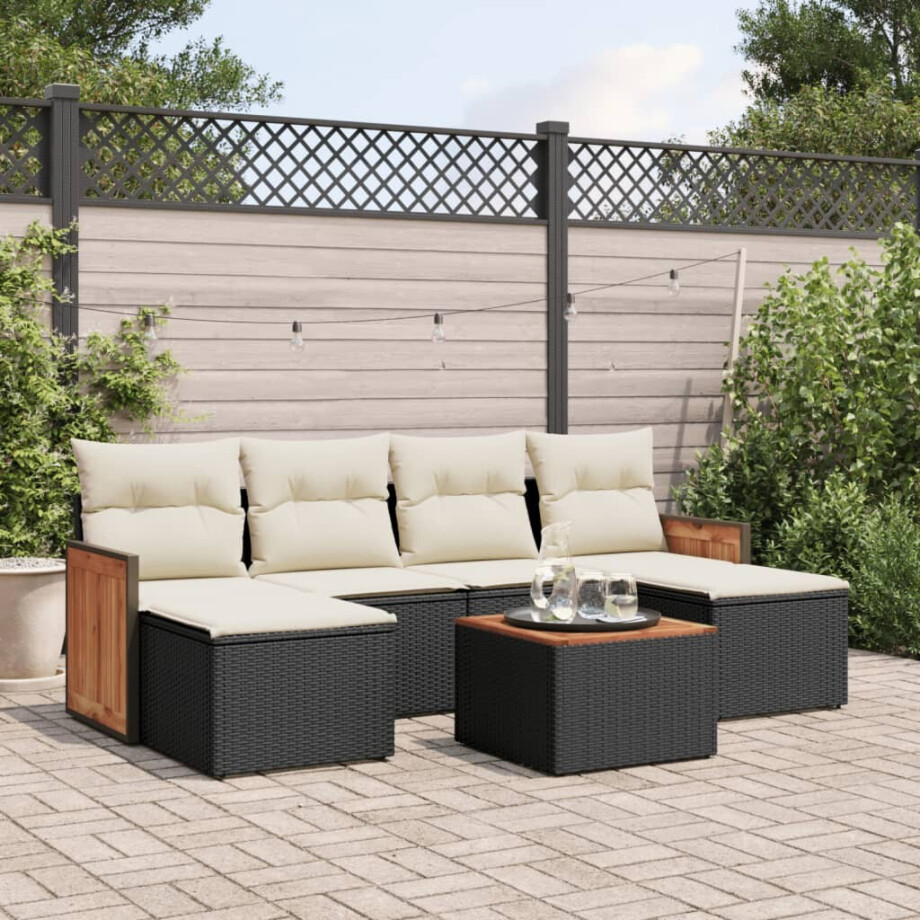 vidaXL 7-delige Loungeset met kussens poly rattan zwart afbeelding 1