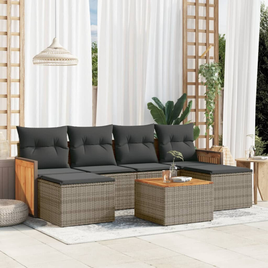 vidaXL 7-delige Loungeset met kussens poly rattan grijs vidaXL 7-delige Loungeset met kussens poly rattan grijs afbeelding 1
