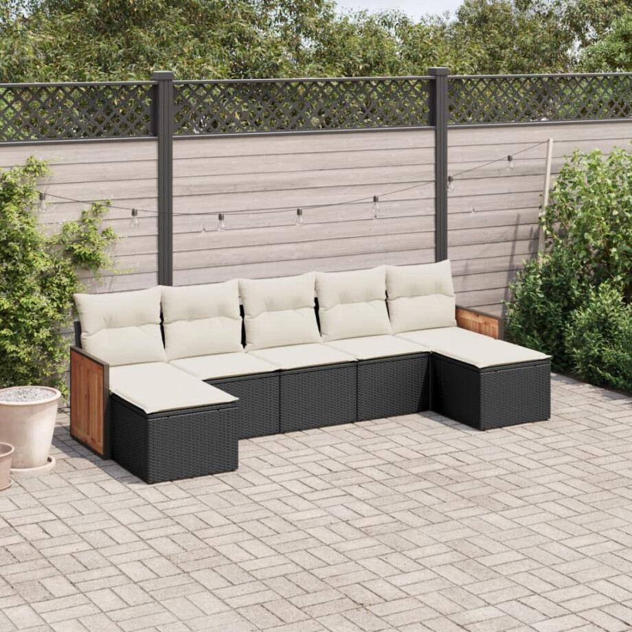 vidaXL 7-delige Loungeset met kussens poly rattan zwart afbeelding 1