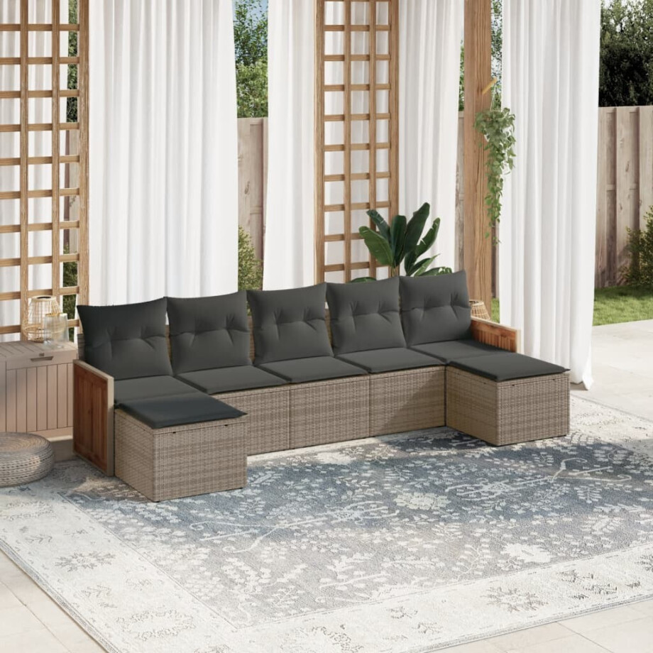 vidaXL 7-delige Loungeset met kussens poly rattan grijs afbeelding 1