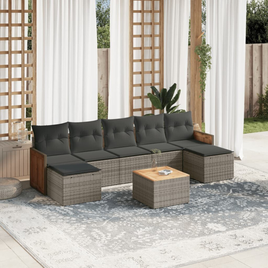 vidaXL 8-delige Loungeset met kussens poly rattan grijs afbeelding 1