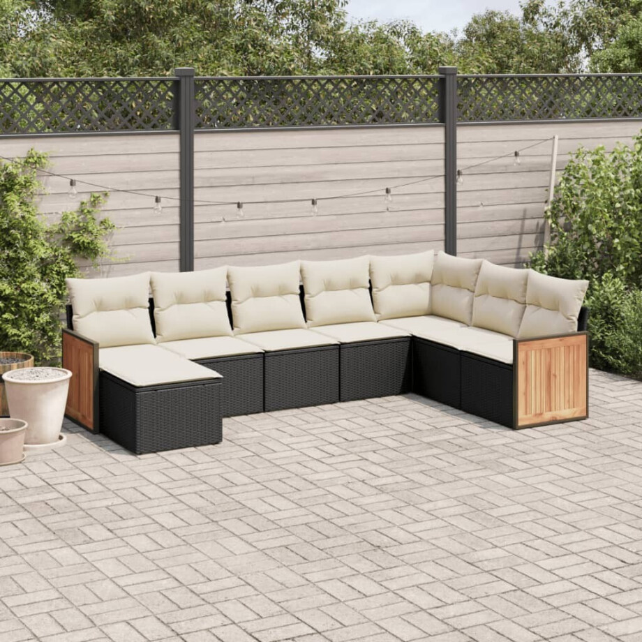 vidaXL 8-delige Loungeset met kussens poly rattan zwart vidaXL 8-delige Loungeset met kussens poly rattan zwart afbeelding 1
