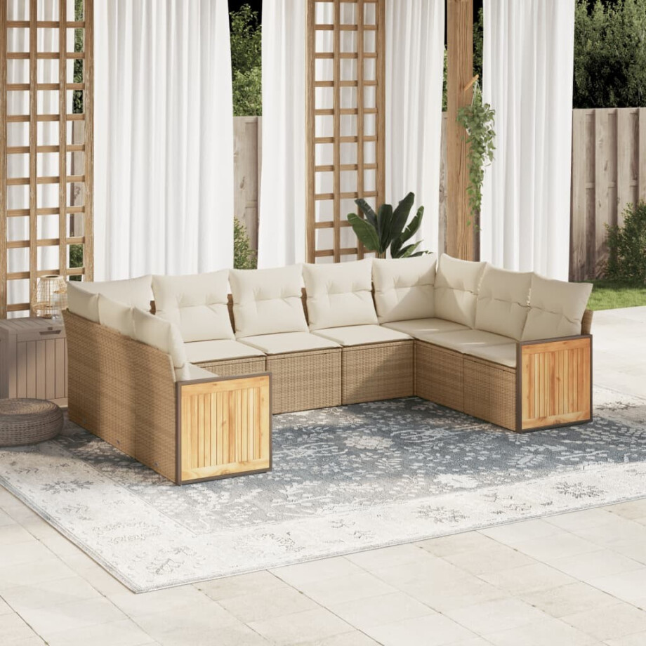 vidaXL 8-delige Loungeset met kussens poly rattan beige vidaXL 8-delige Loungeset met kussens poly rattan beige afbeelding 1