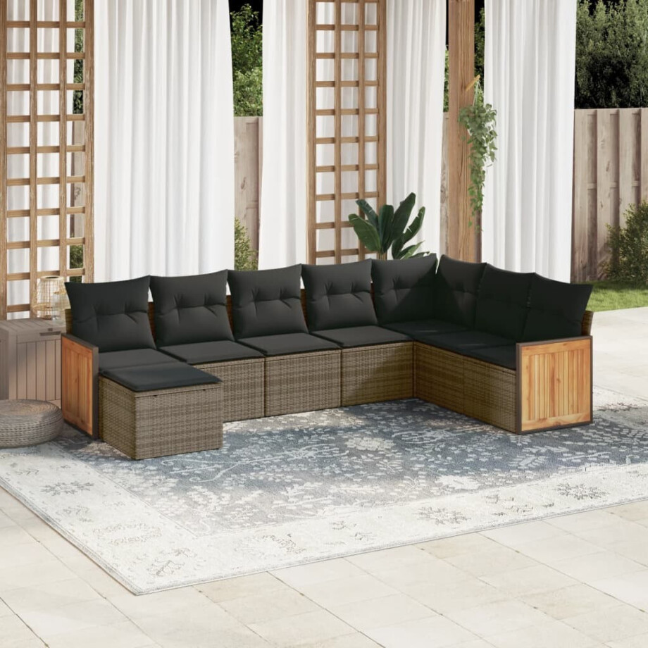 vidaXL 8-delige Loungeset met kussens poly rattan grijs afbeelding 1