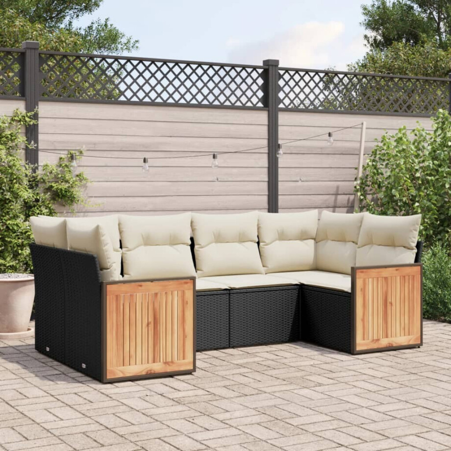 vidaXL 6-delige Loungeset met kussens poly rattan zwart afbeelding 1
